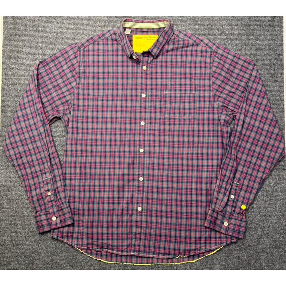 Descendant of Thieves Mens XL Limited Edition Plaid Button Down Shirt‎ Red Blue